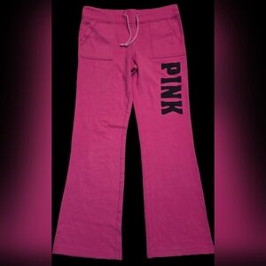 Womens Y2K Vintage Pink Low-Rise Flare Boot-Cut Sweatpants W/Butt Pockets Sz L